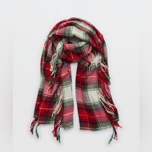 NWT🧣Aerie Printed Lightweight Scarf Plaid Red Green White Winter Cozy